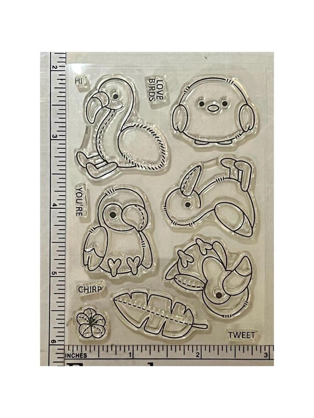 Waffle Flower Bird-Themed Acrylic Cling Stamp Set Card Making Craft
